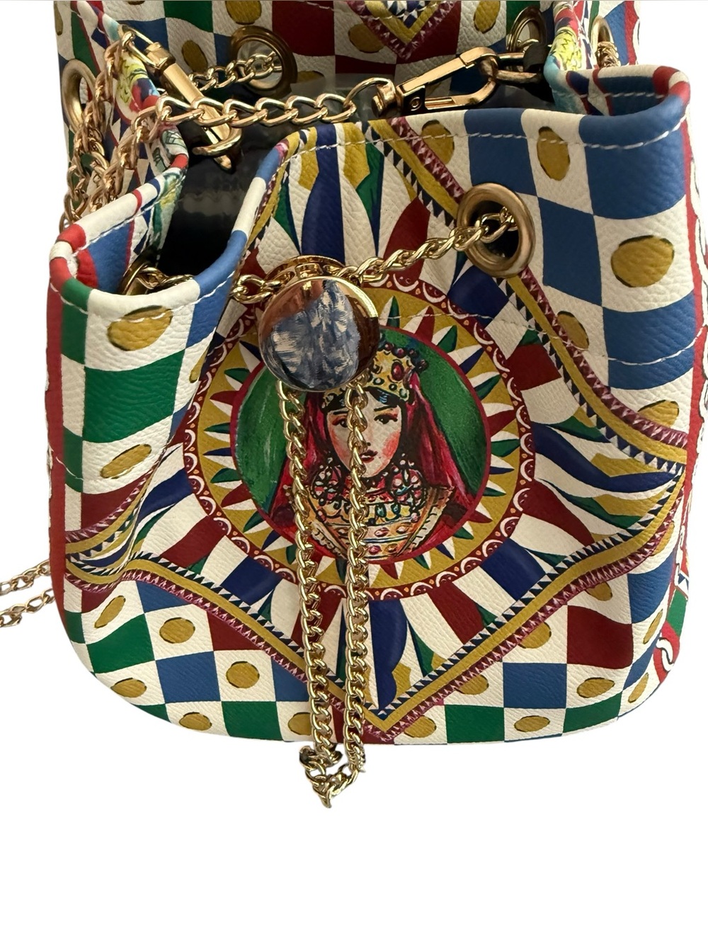 Paris Flea Market Find Multicolor Printed Chain-Handle Women’s Bucket Bag